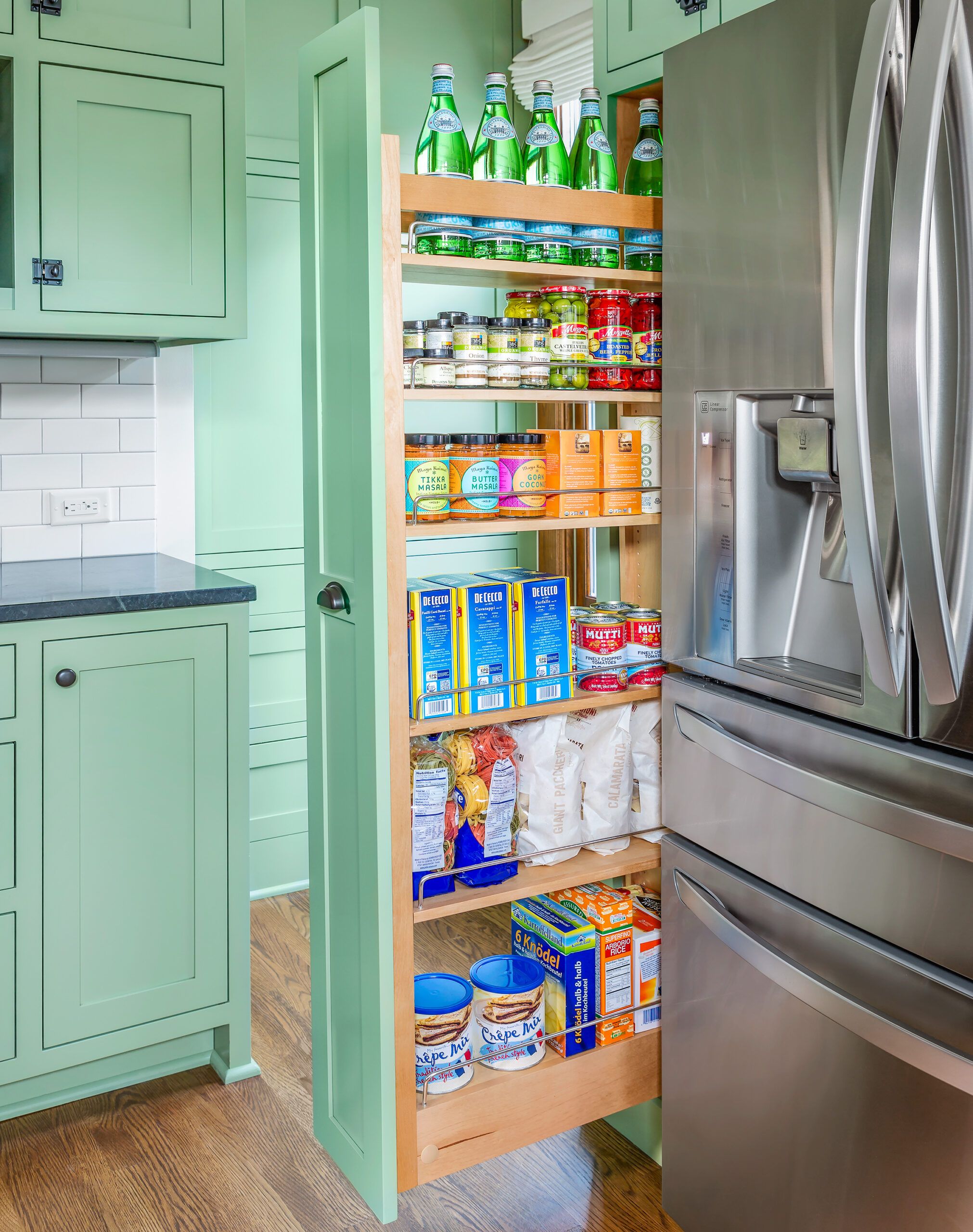 Tall Pull-Out Kitchen Cabinet, Double-Sided Full Access Pantry Storage