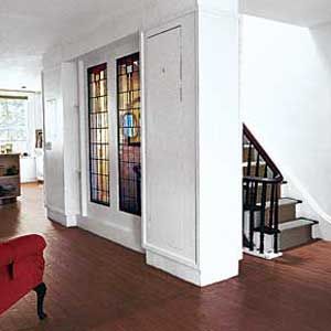 Old doors repurposed into wall elements.