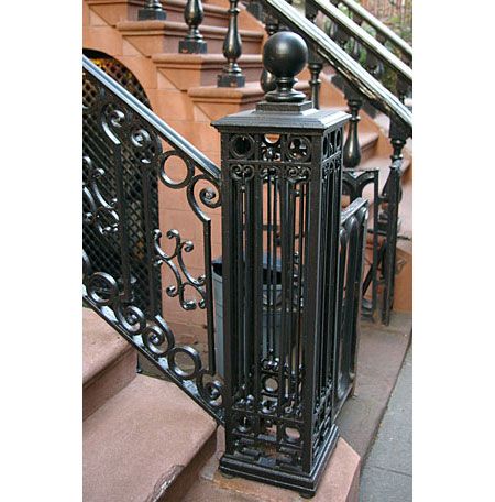 a unique rectangular newel post