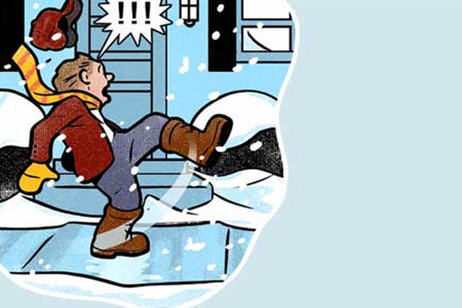 Cartoon image of a person walking on ice and slipping