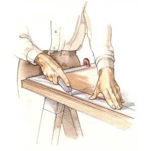 Illustration showing how to saw wood without it splintering.