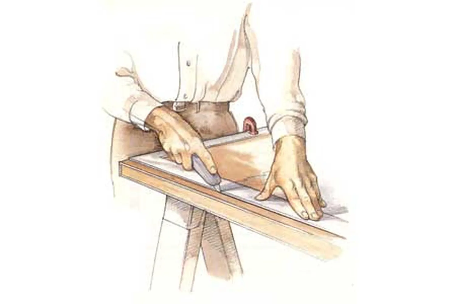 Sawing wood and avoiding wood splintering.