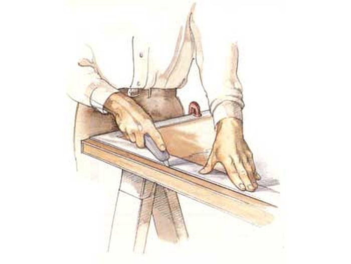Sawing wood and avoiding wood splintering.