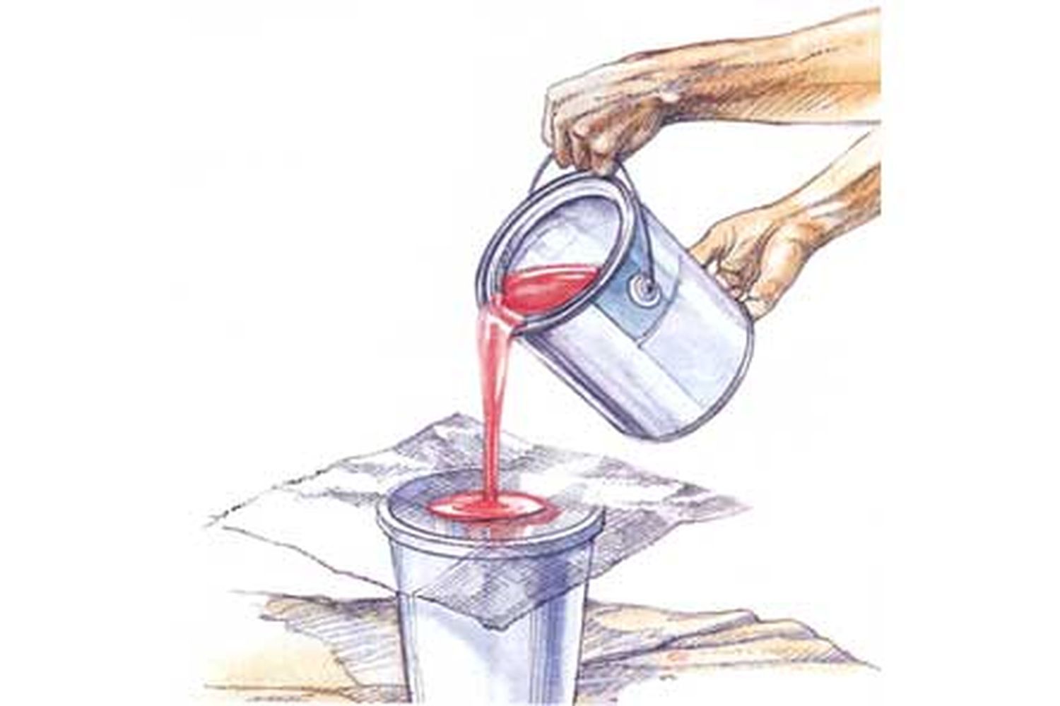 Illustration of someone screening red paint.