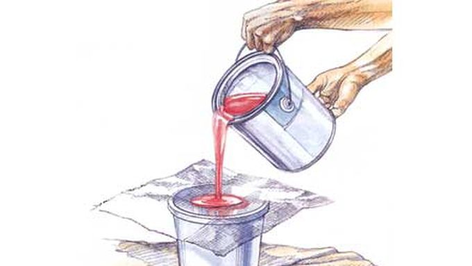 Illustration of someone screening red paint.