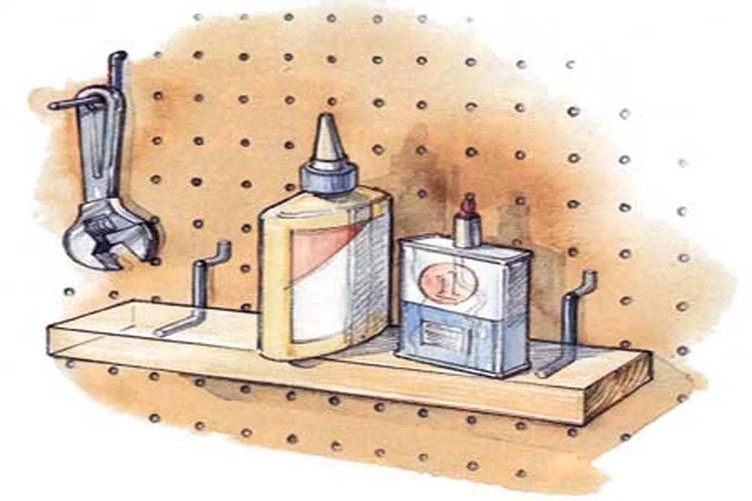 illustration of a peg board shelf