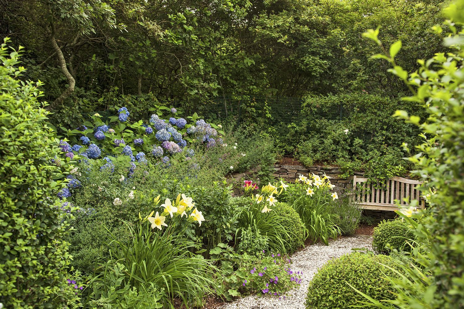 perennial garden path bench