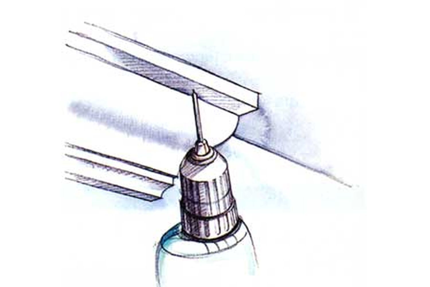 An illustration of a drill being used to make a pilot hole.