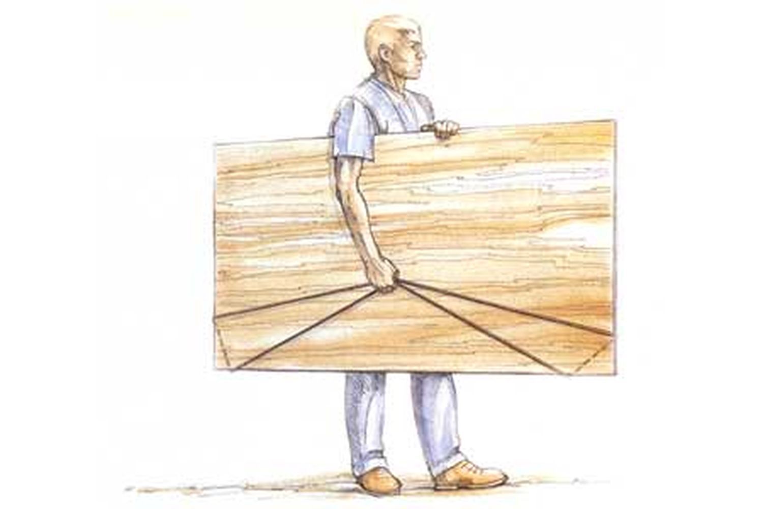 an illustration of a man picking up a large piece of plywood
