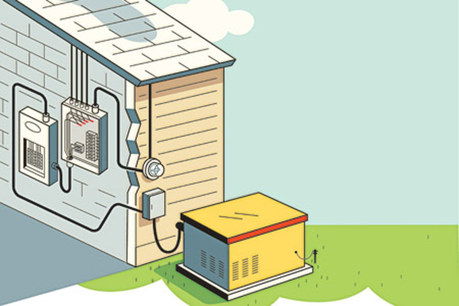 A diagram of a standby generator connected to a home.