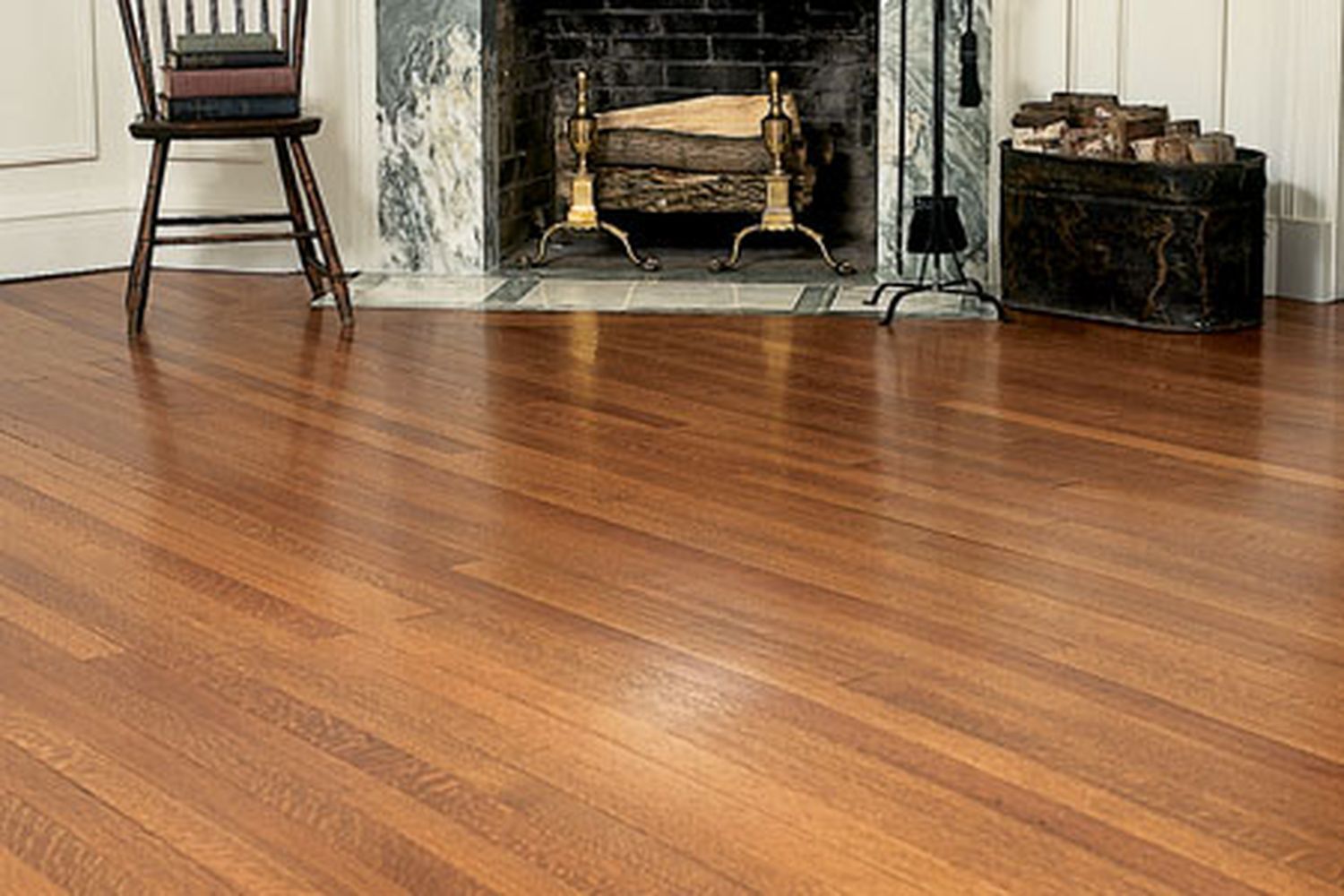Shiny and clean hardwood floor finish.