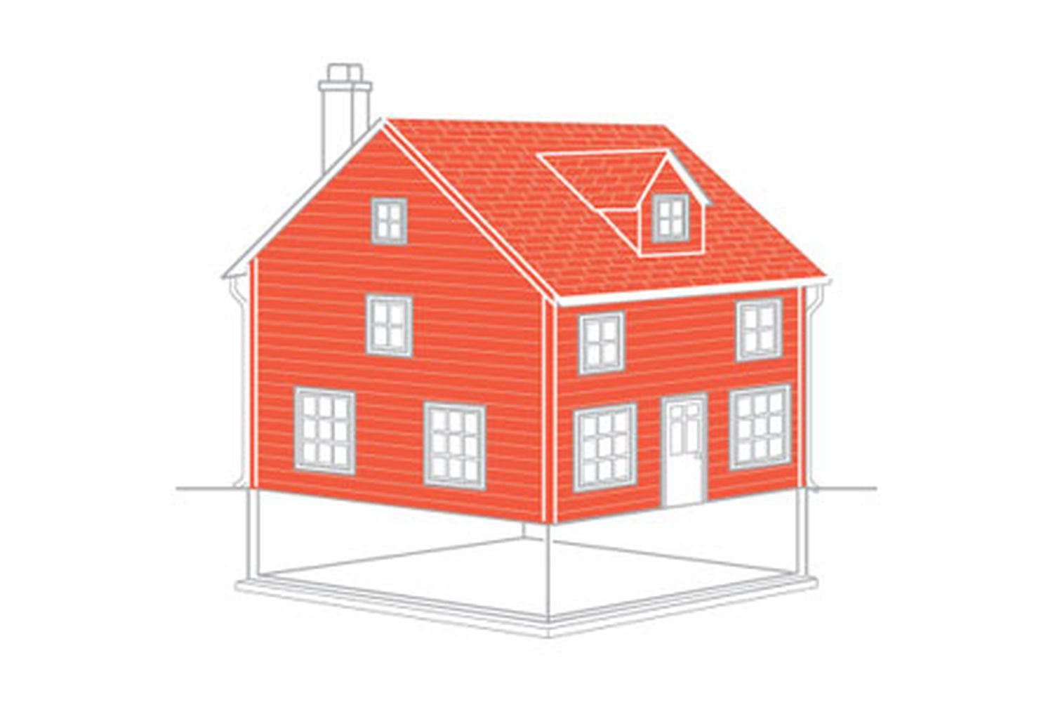 A diagram of a house, with the siding and roofing highlighted in orange.