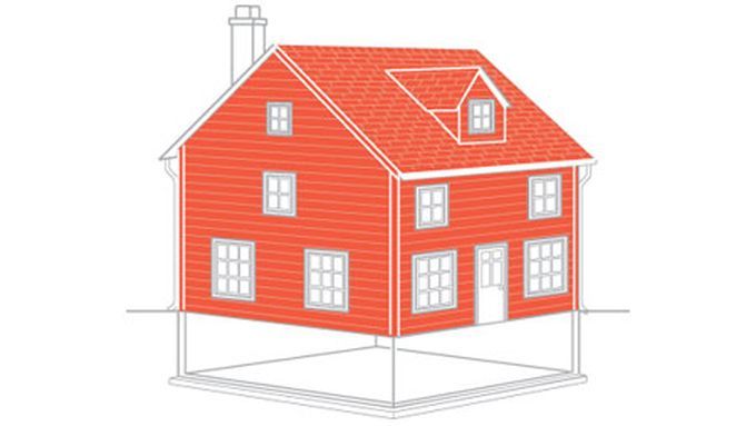 A diagram of a house, with the siding and roofing highlighted in orange.