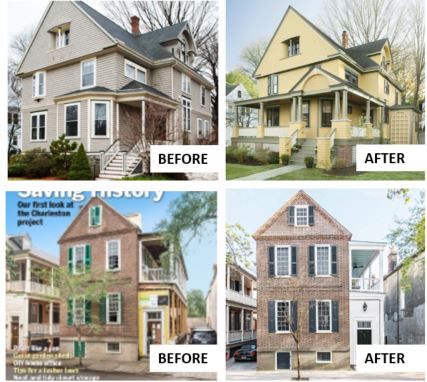 a collage of before and after homes after new windows were installed