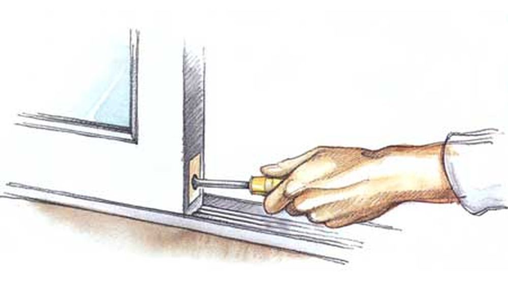 Illustration of someone using a screwdriver to adjust a sliding door.