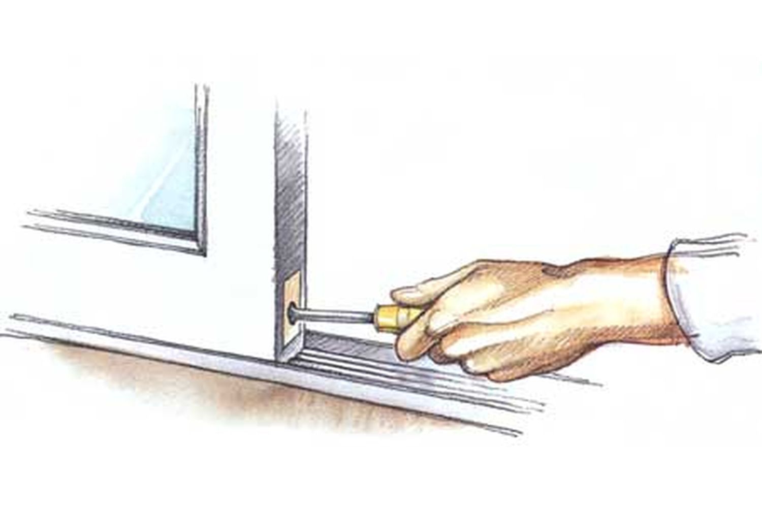 Illustration of someone using a screwdriver to adjust a sliding door.