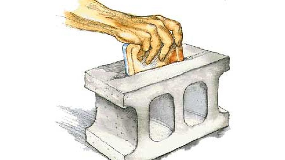 illustration of using a cinderblock to smooth a rough tile