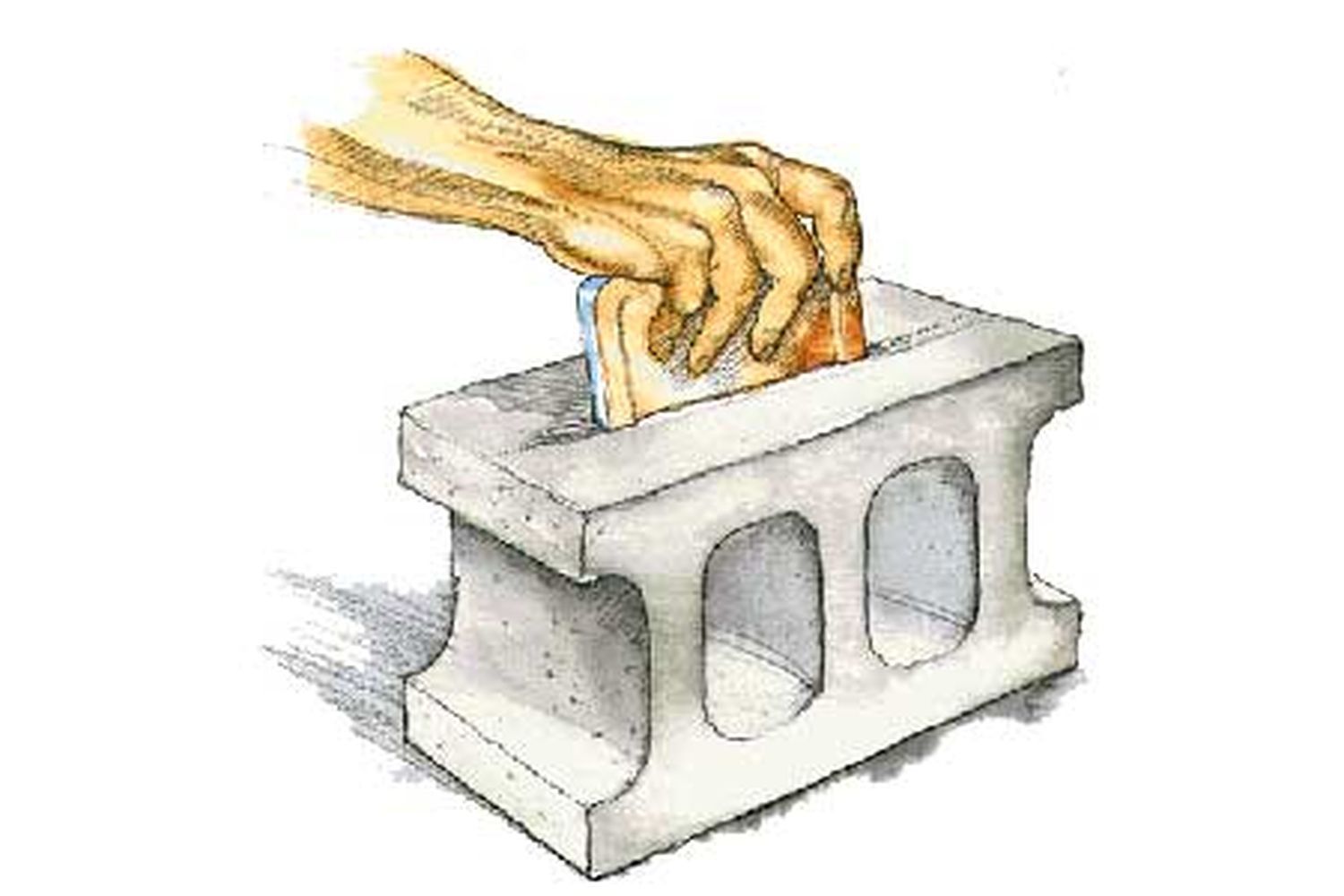 illustration of using a cinderblock to smooth a rough tile