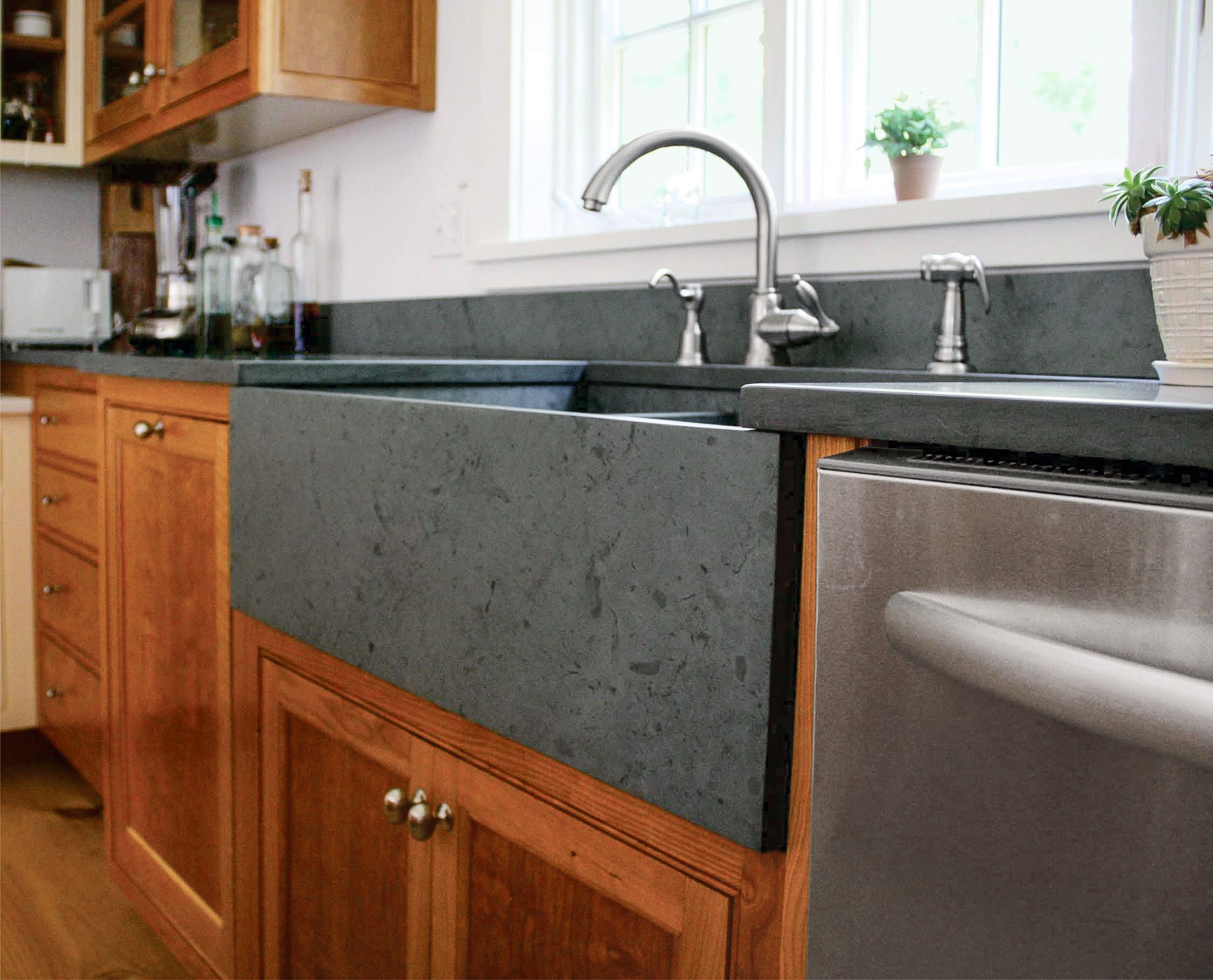 a stone farmhouse sink