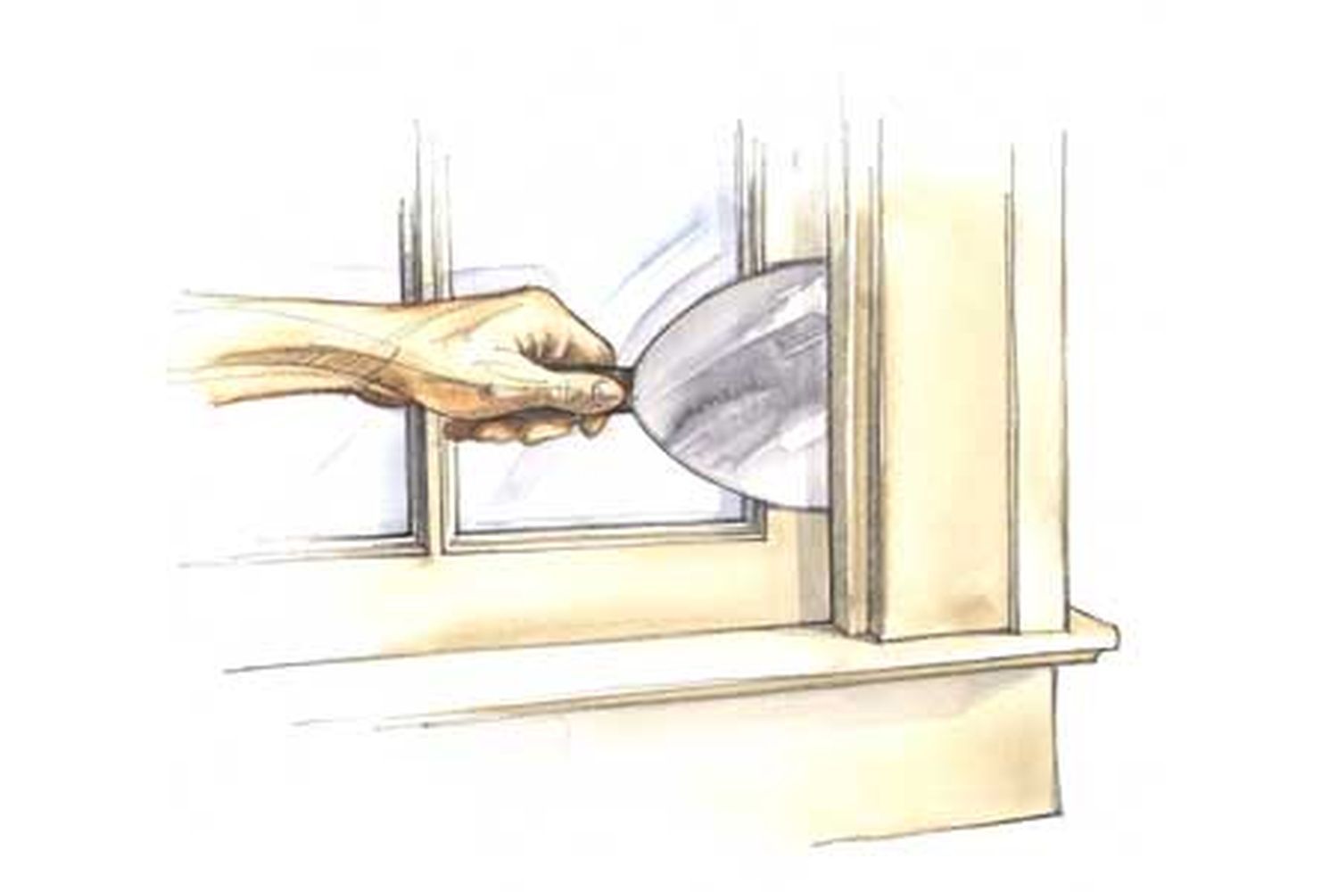 an illustration of using a putty knife to unstick a window