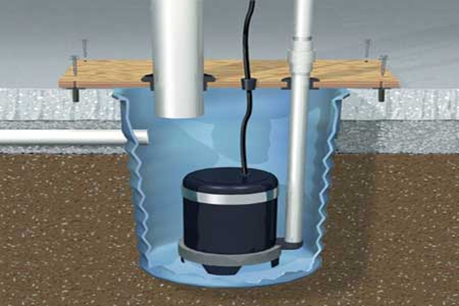 Illustration of a sump pump cover on a sump pump.