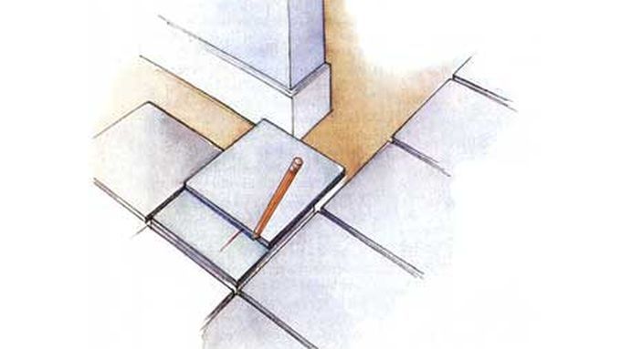 an illustration of marking a cut for a tiling in a corner project