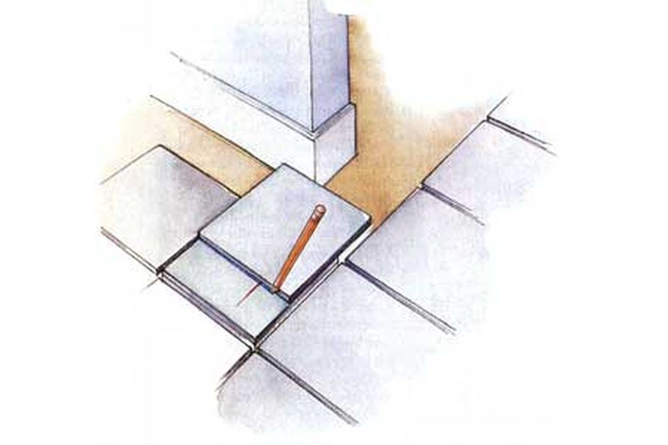 an illustration of marking a cut for a tiling in a corner project