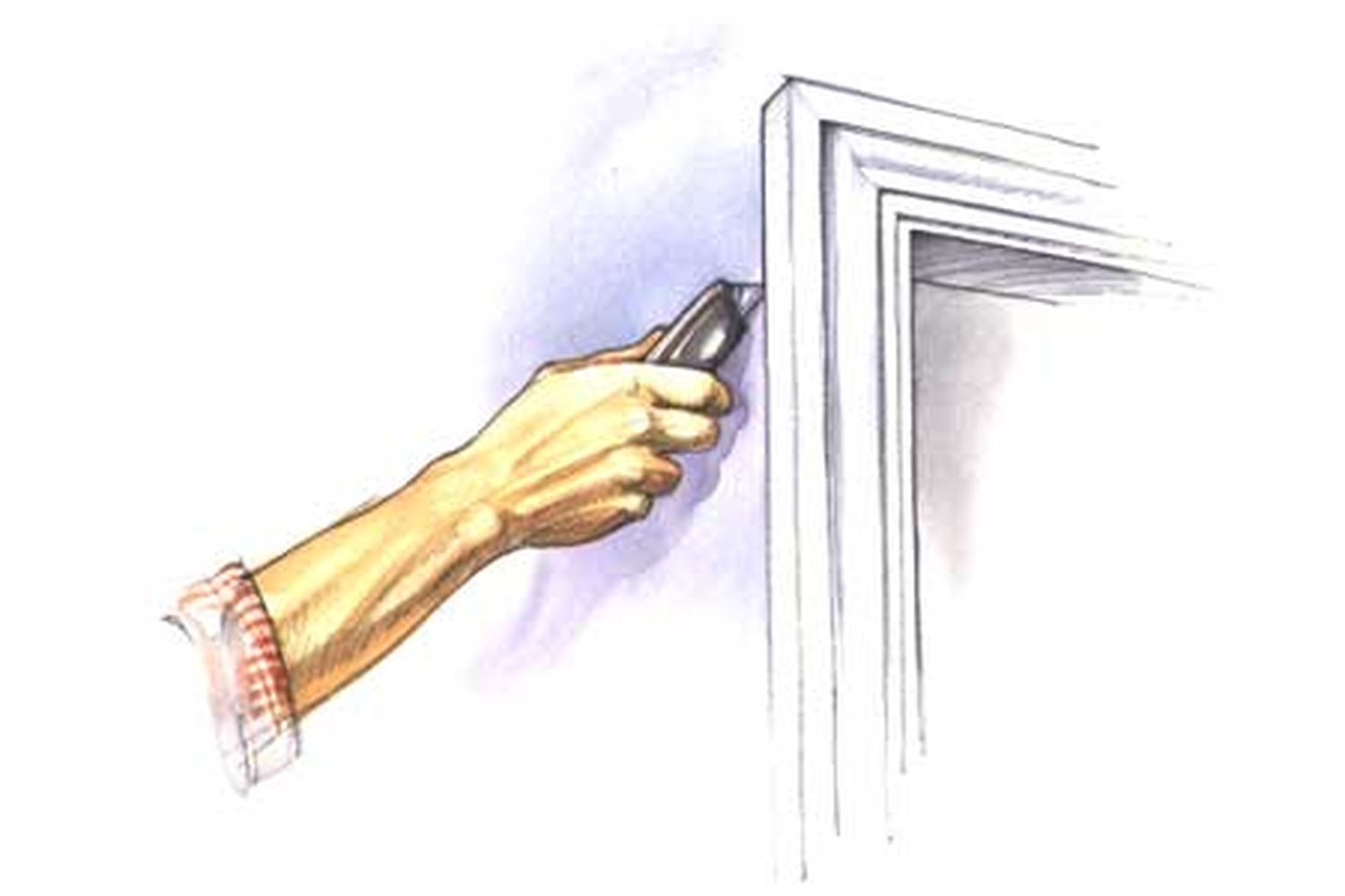 an illustration of removing trim from a doorframe