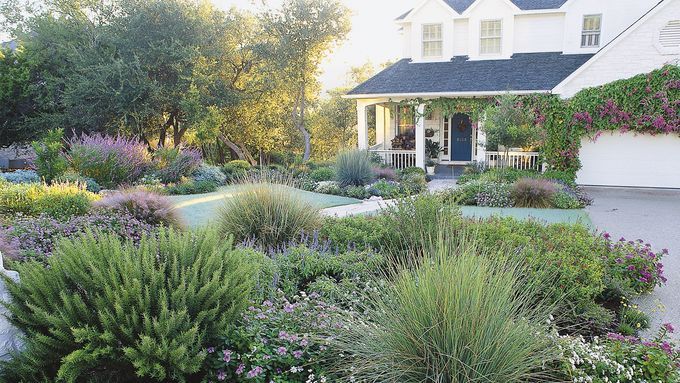 House with a lawn-less front yard design