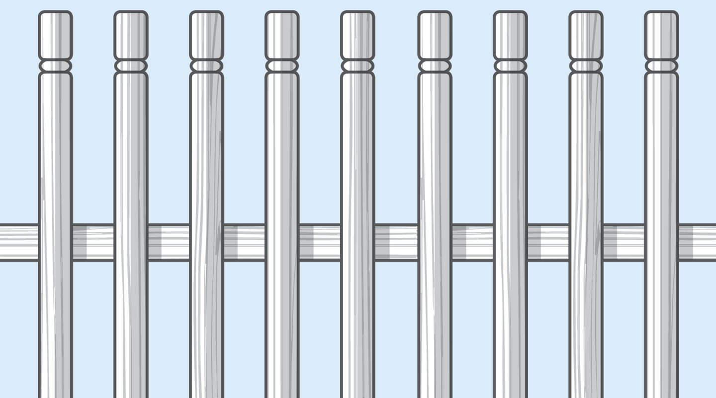 A diagram showing a classic picket fence design where each post has a flat top.