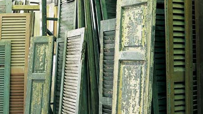 Several vintage shutters and doors.