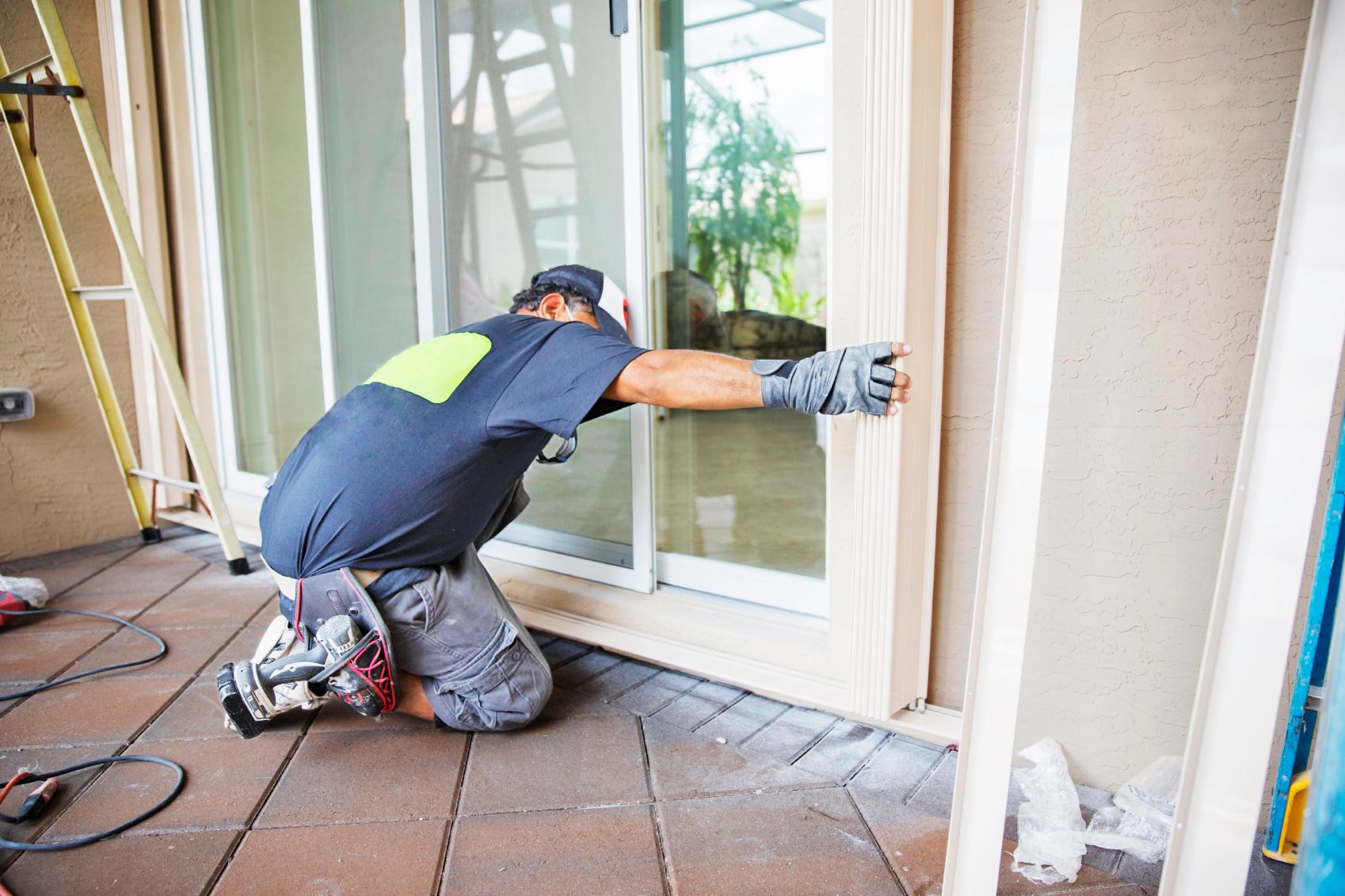 Modification of pre-hung double French door with mini blinds