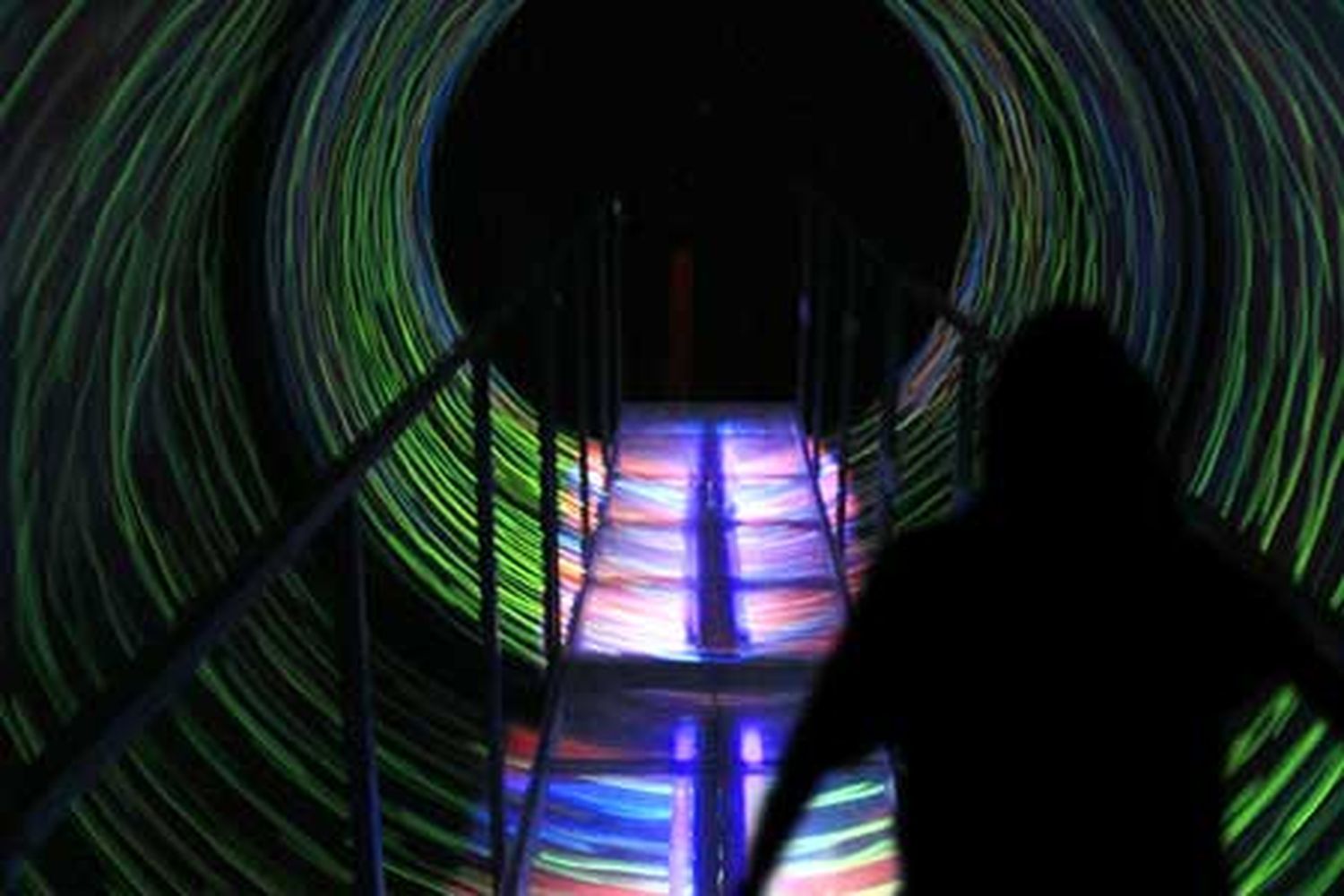 a dark and scary walk into a haunted house made to look like a vortex