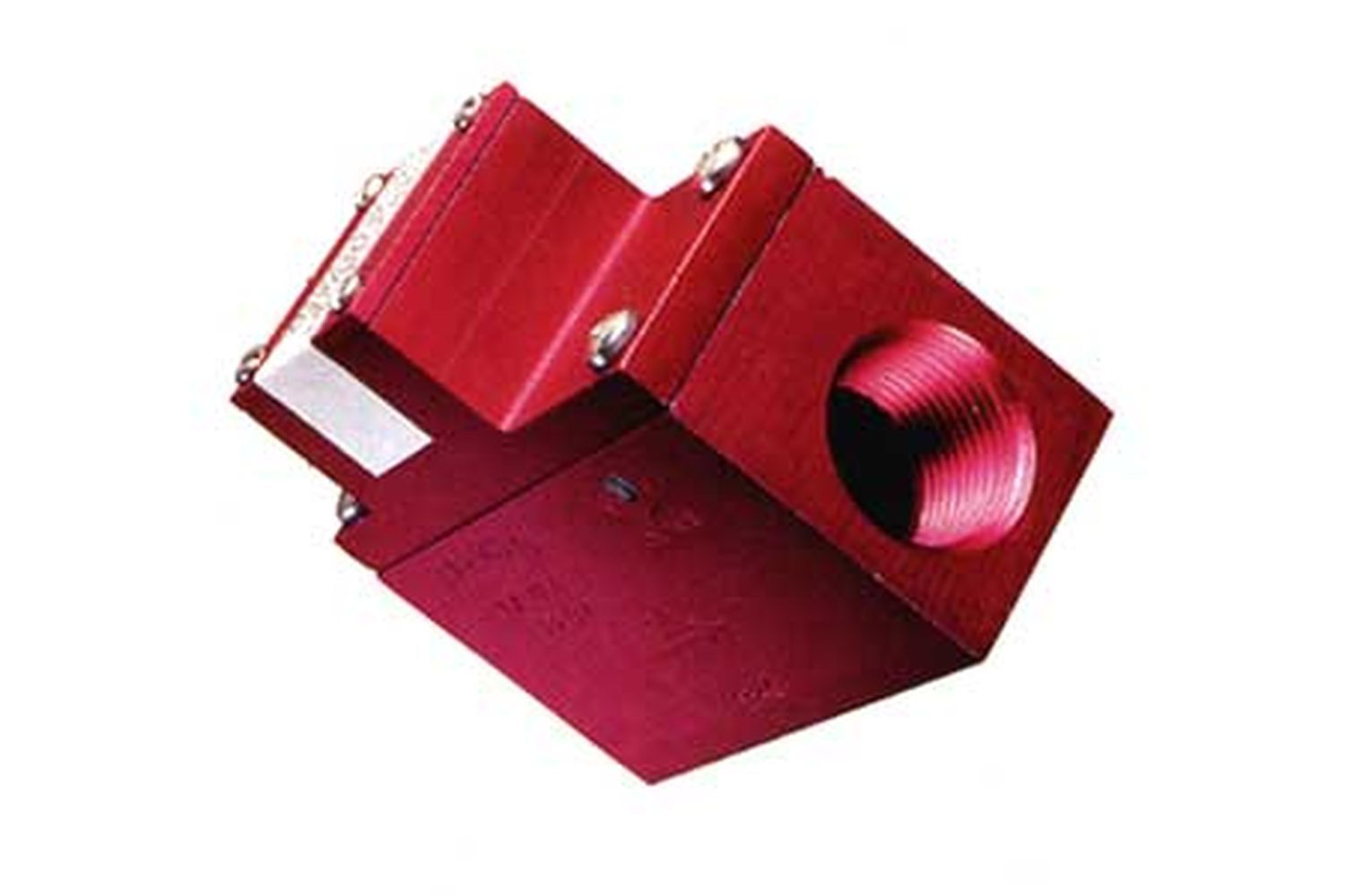 A red water heater against a white background.