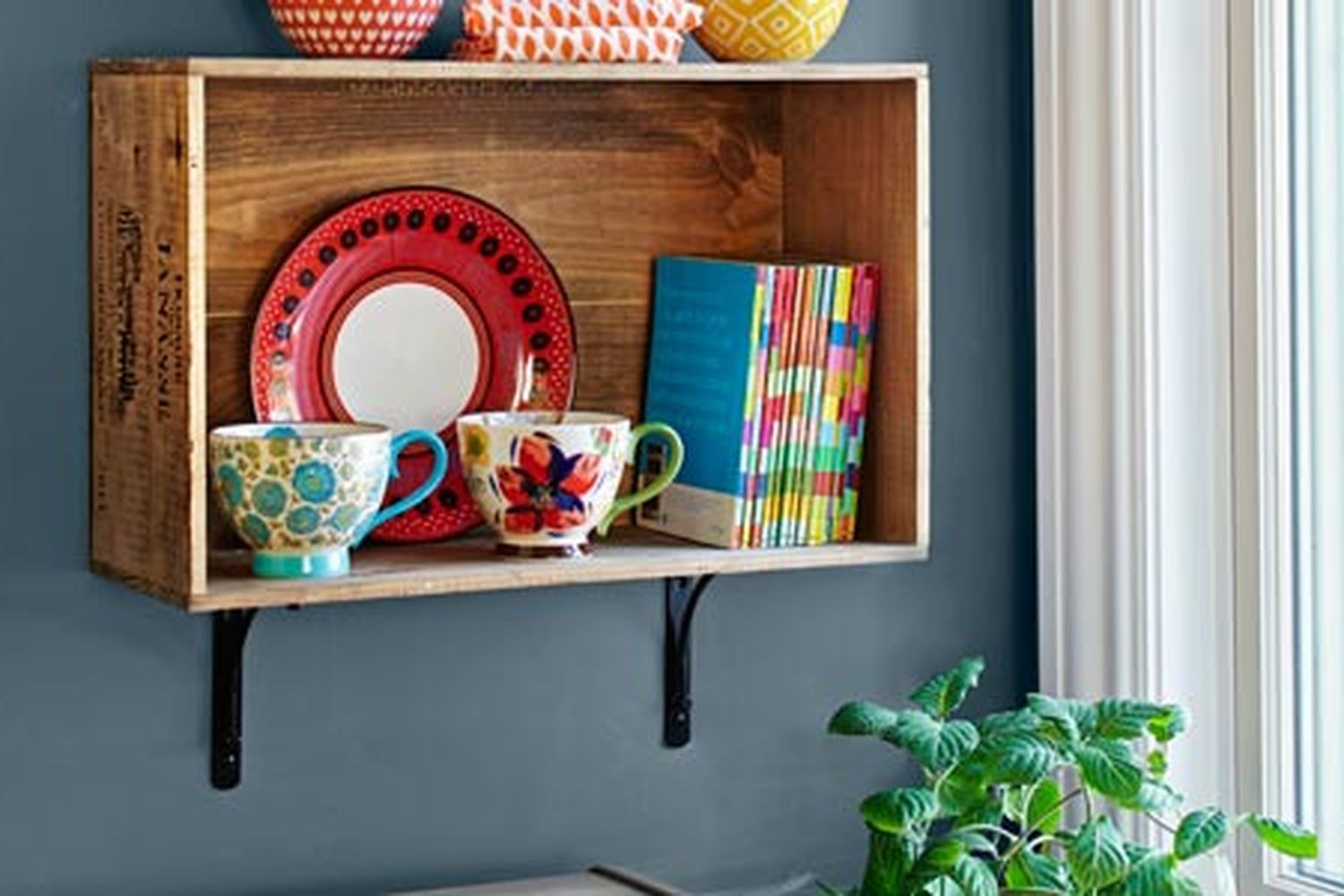 wine crate cubbie installed on a wall