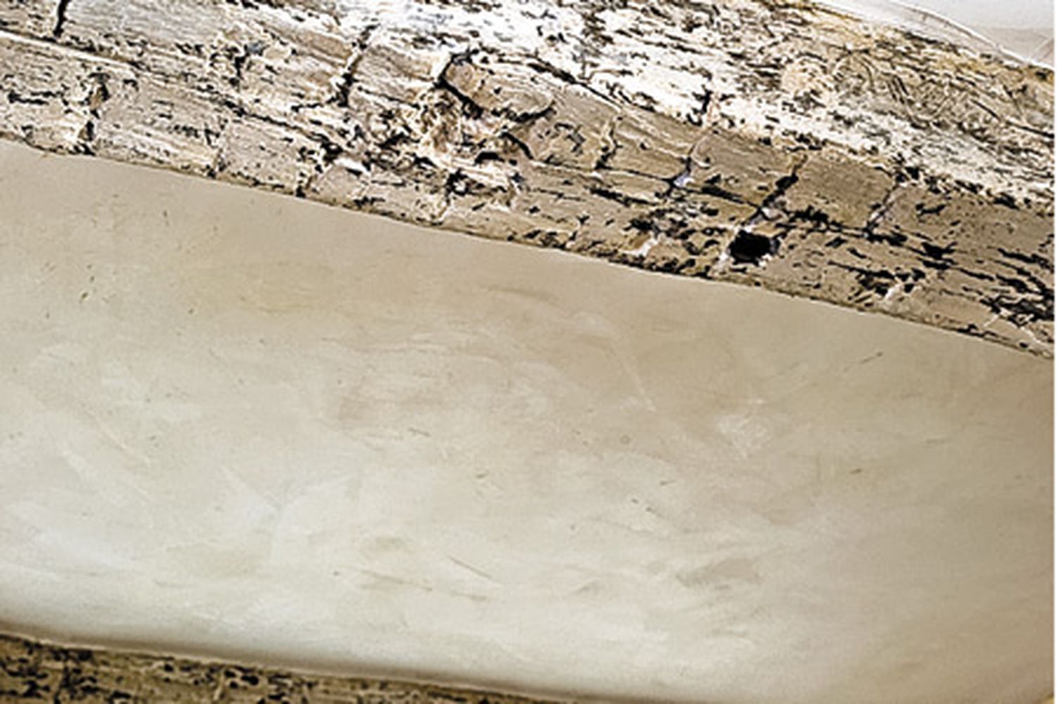 A wood beam with an aged aesthetic.
