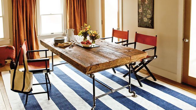 A wooden table made of salvaged wood.