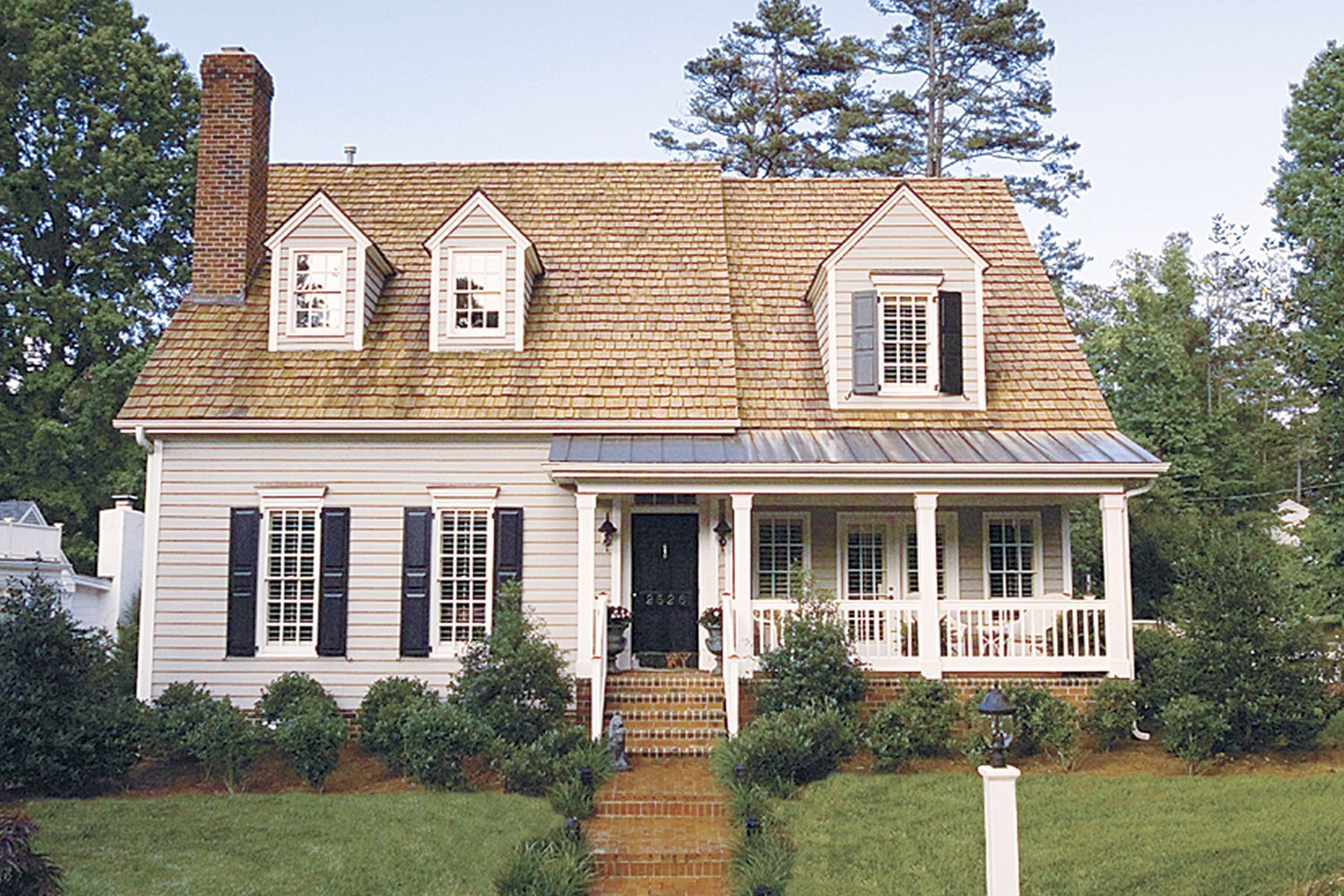 A house with wood windows.