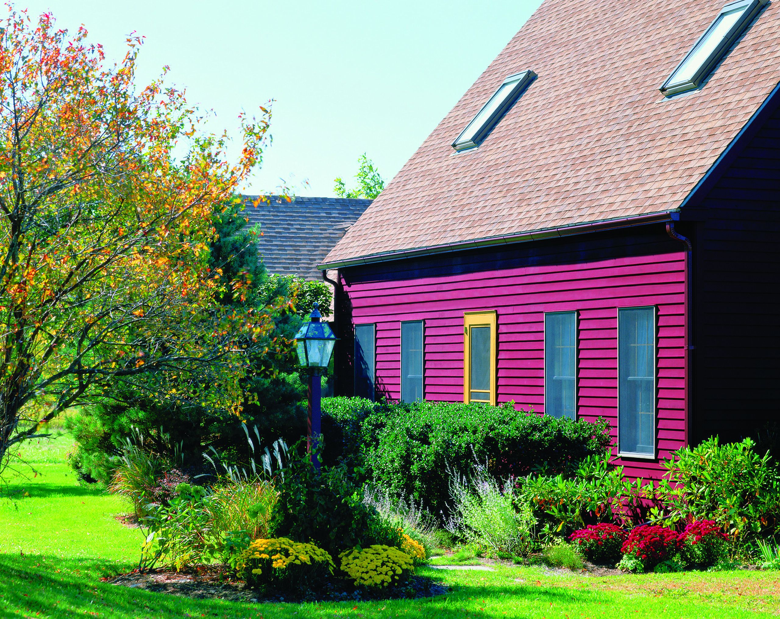 a home with a bright red stain