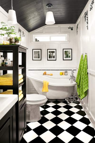 a checkerboard floor in a bathroom