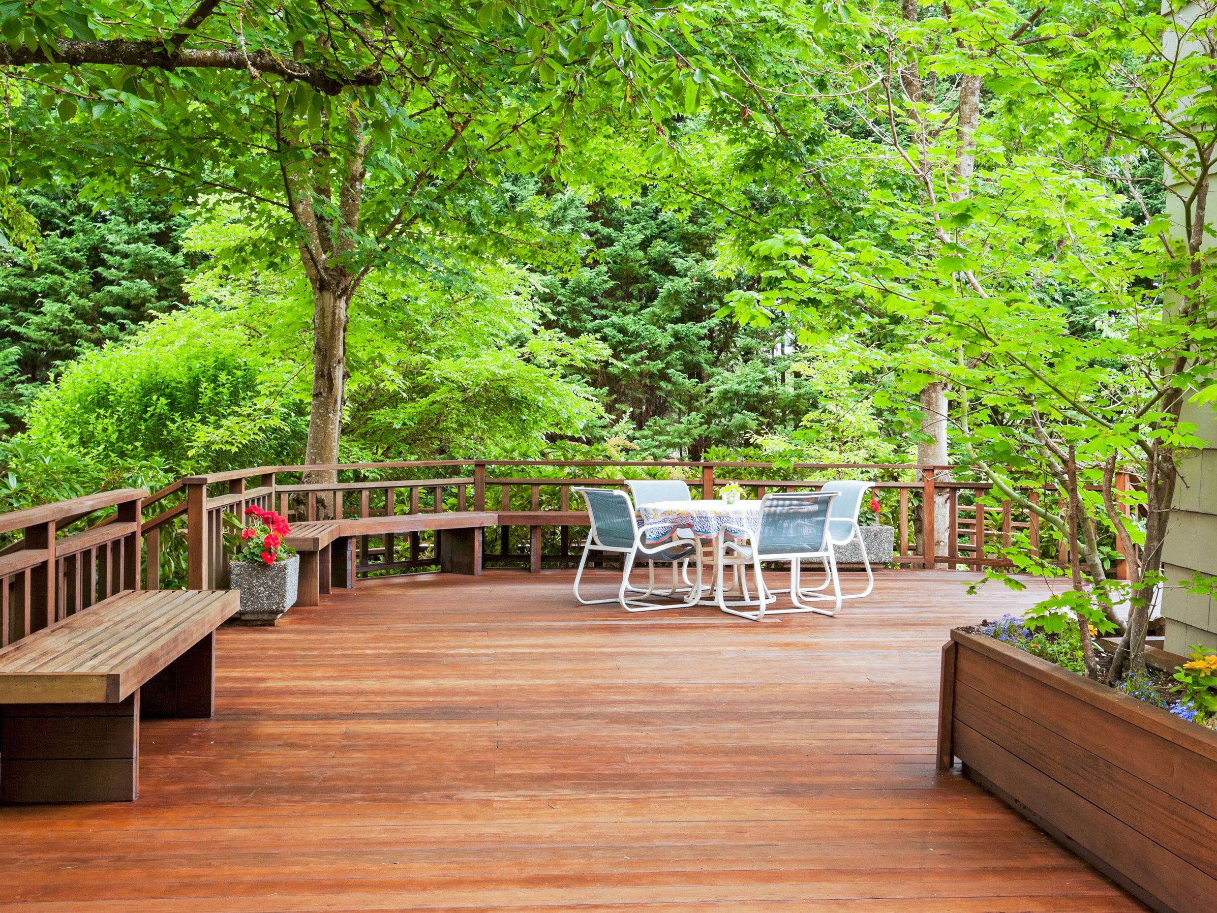 An image of an outdoor wood deck.