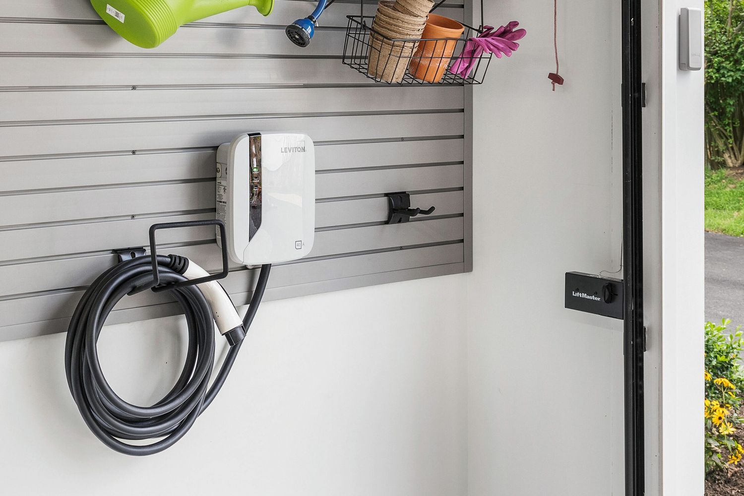 a garage with an battery charger for green and eco-friendly home additions