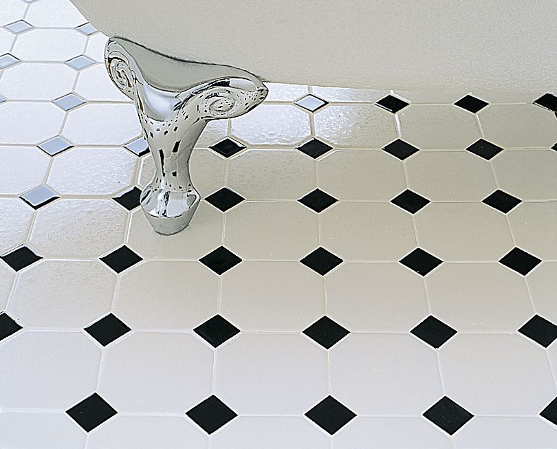 White and black bathroom tiles.