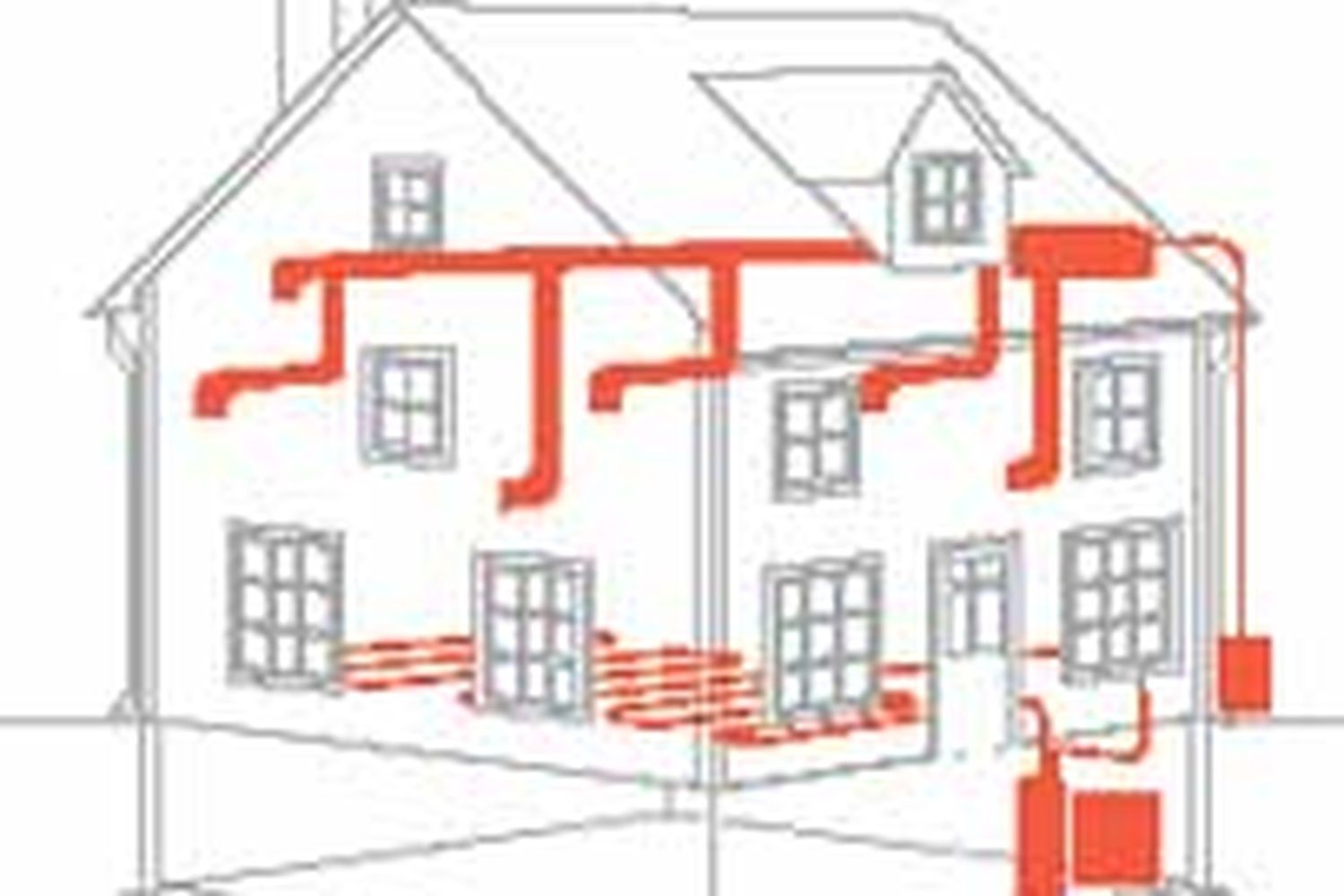 Illustration of an HVAC system in a house.