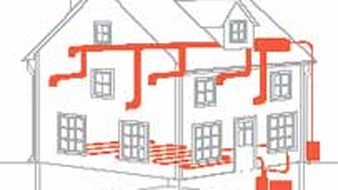 Illustration of an HVAC system in a house.