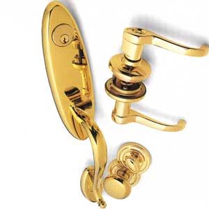 Image of keyed-entry and handle sets, which is a type of lockset mostly used on exterior doors