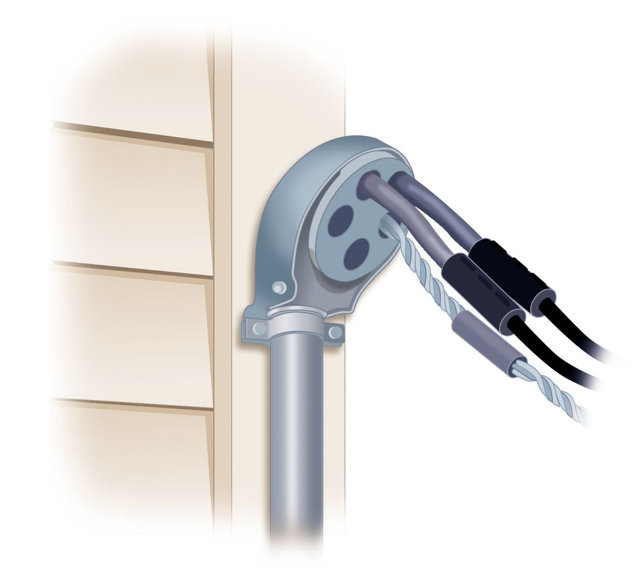 A diagram of outdoor light wires on the side of a home.