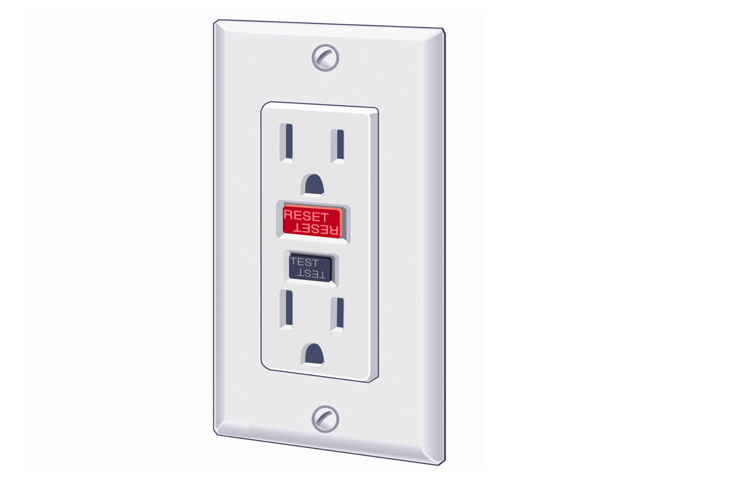 A visualization of an electrical outlet with a test and reset button.