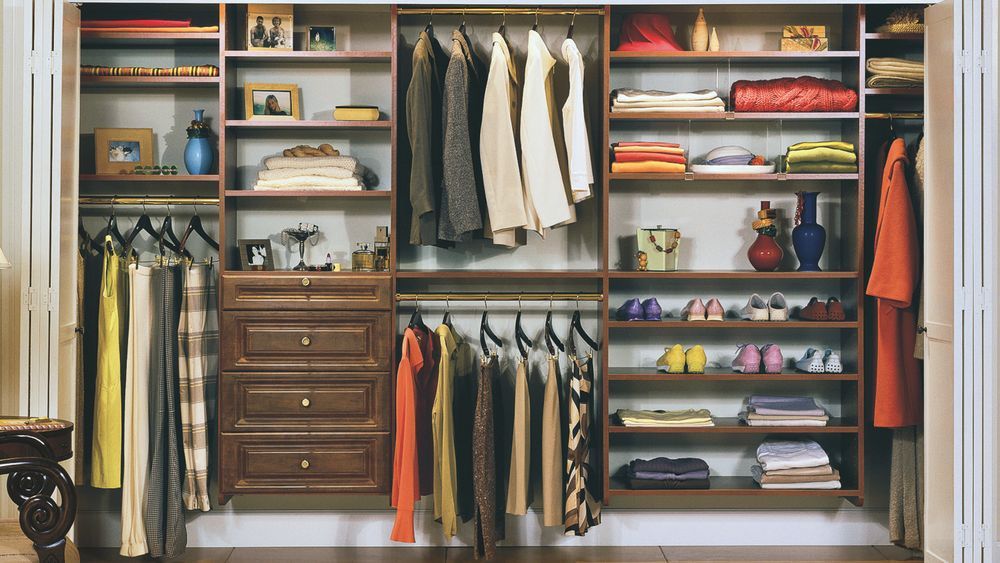 a completed closet system where all items are organized