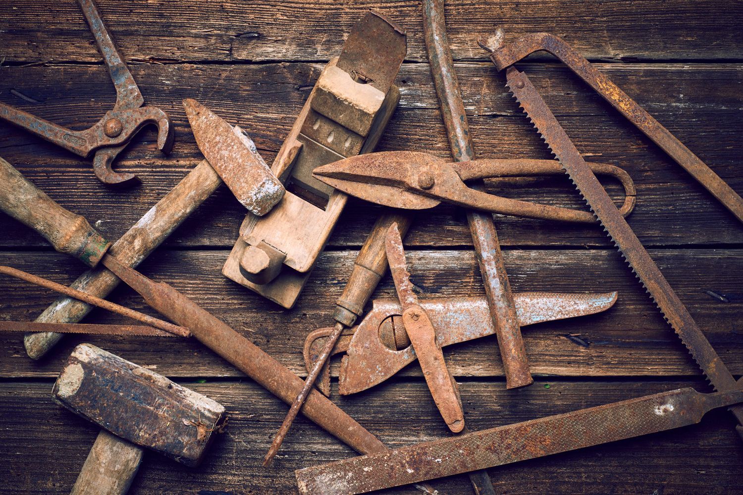 Image of rusty tools. Rust can be removed from tools to refresh them and make them last longer